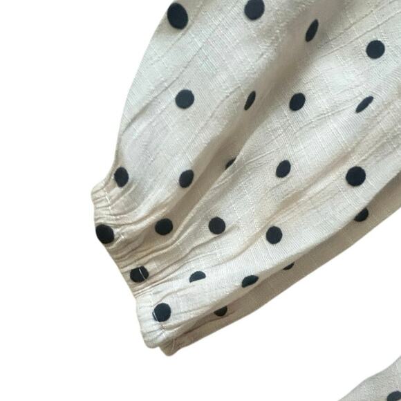 Mine Cream Polka Dot Ruffle Peplum Blouse Boho Long Sleeve Top Size Large - Picture 4 of 6